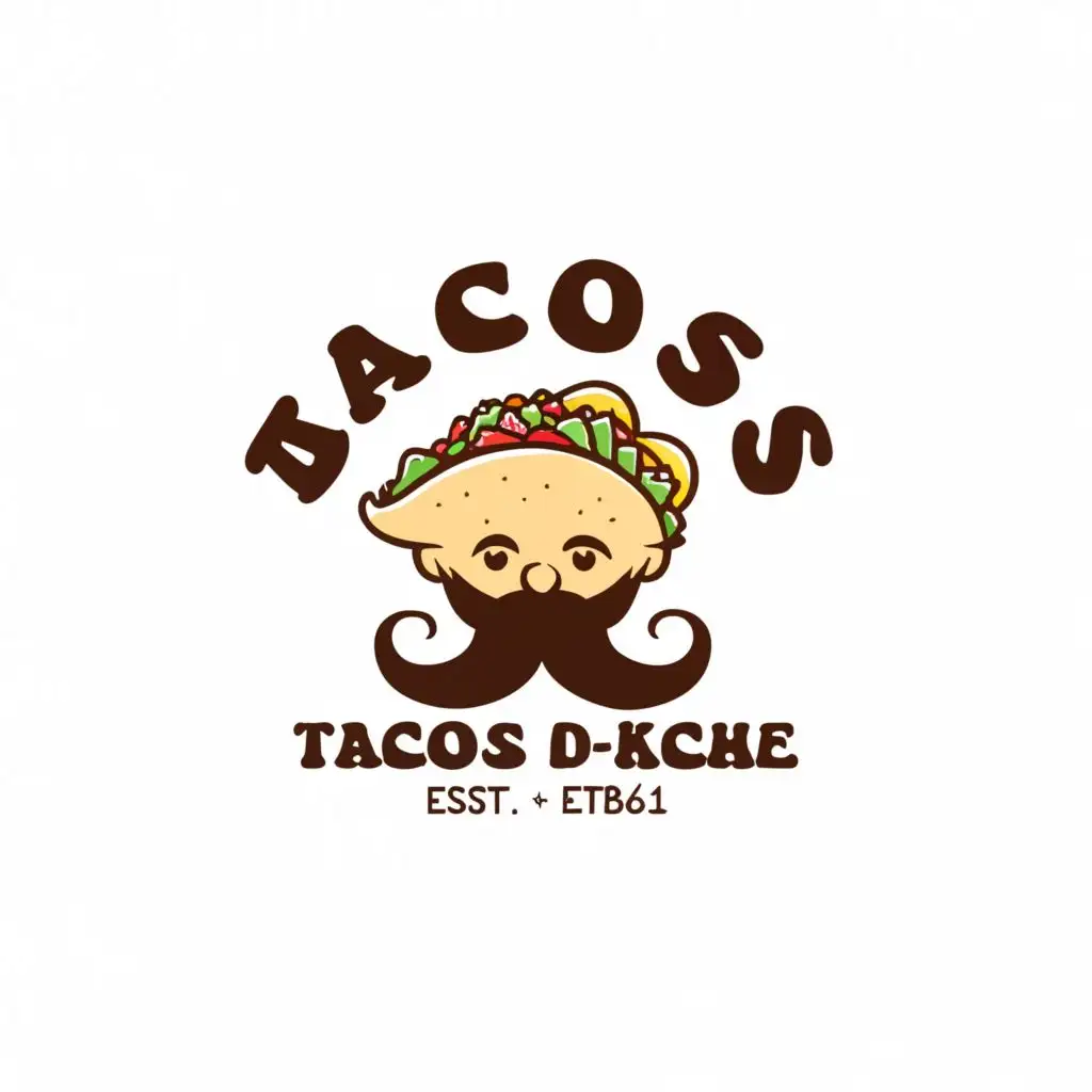 a logo design,with the text "Tacos D-Kache", main symbol:Taco/beard,complex,be used in Restaurant industry,clear background