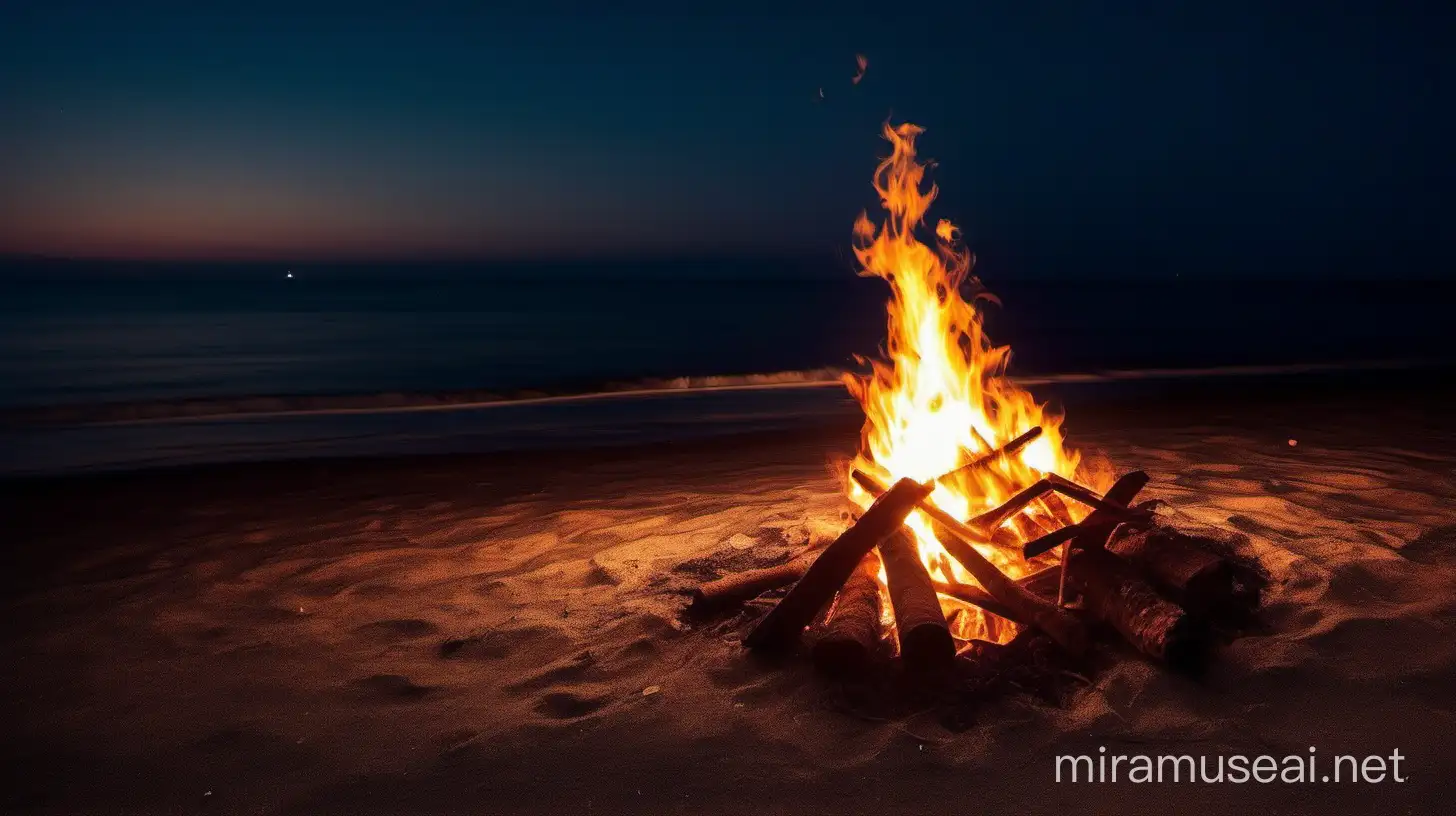 Nighttime Bonfire Celebration on the Seashore