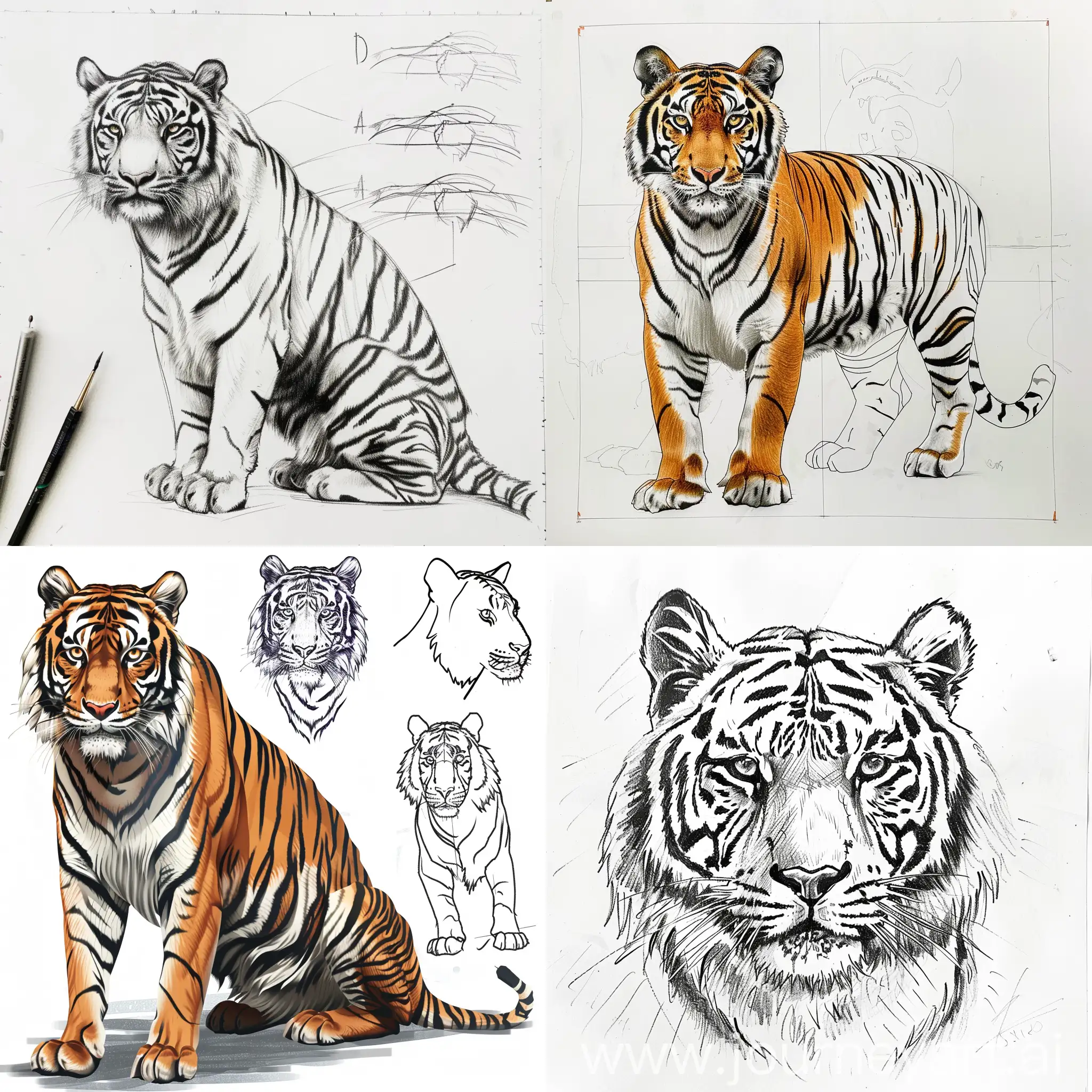 How to draw tiger anatomy, drawing class, from simple shape to complex fur, how to think when you draw with Lorenzo style, 