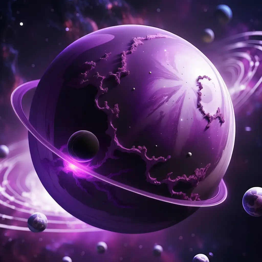 Magic planet in purple galaxy background