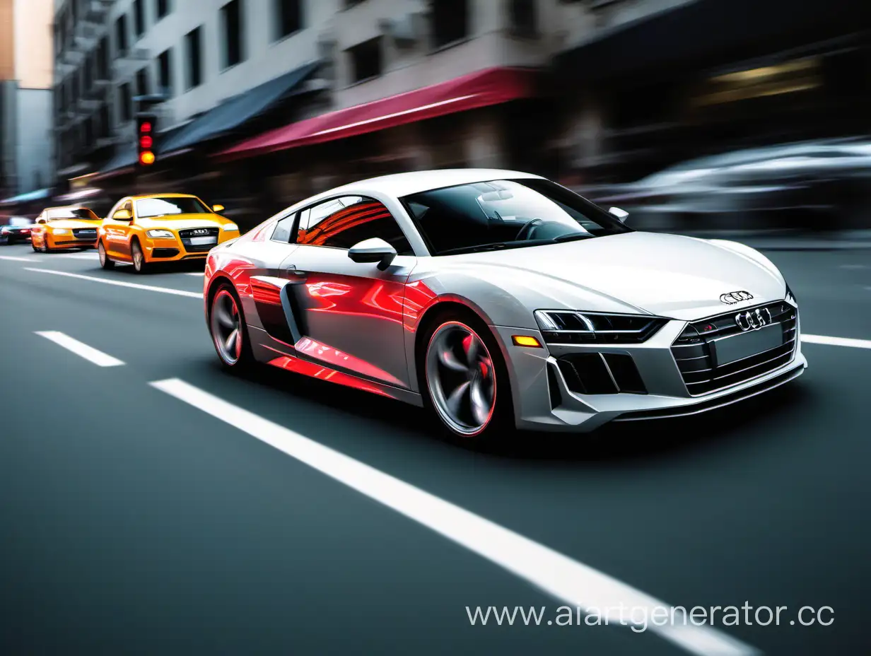bright Audi in the city in motion