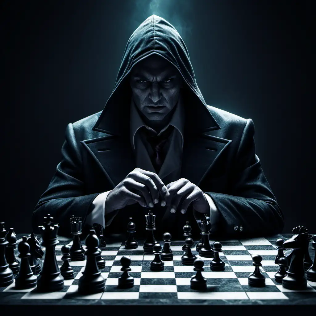 Mysterious Chess Master Engaged in a Dark Battle