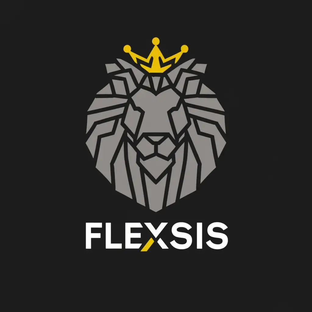 logo, Black Carbon Fiber Lion with a crown, with the text "Flexsis", typography
