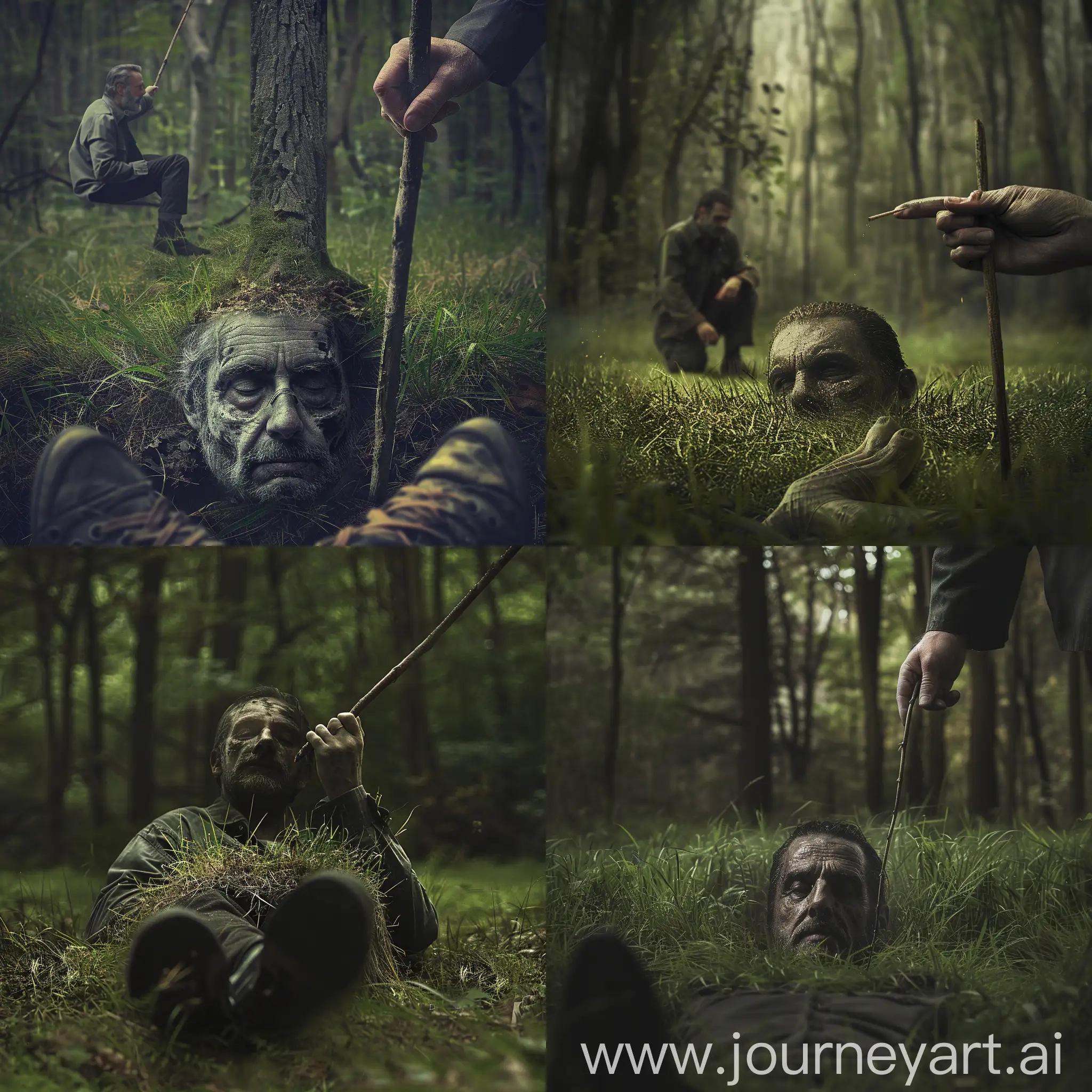 Mysterious-Forest-Encounter-NeganLike-Figure-Pointing-in-Woods