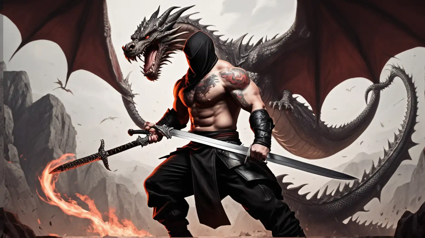 Youtube thumbnail in the style of TimTheTatMan's thumbnails, Man with a sword lunging at a dragon, detailed --ar 16:9