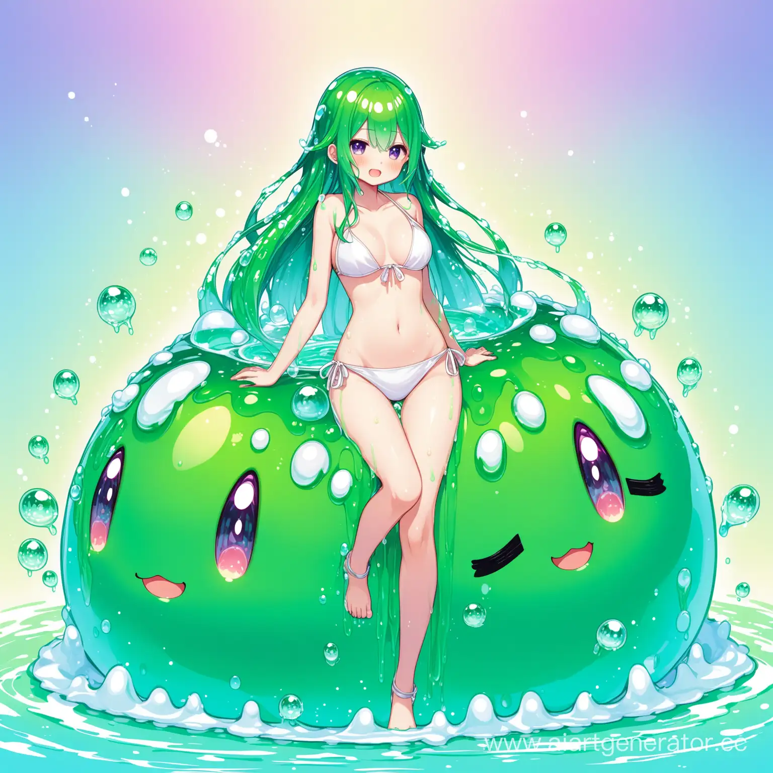 slime-girl, girl consisting of slime, white bikini