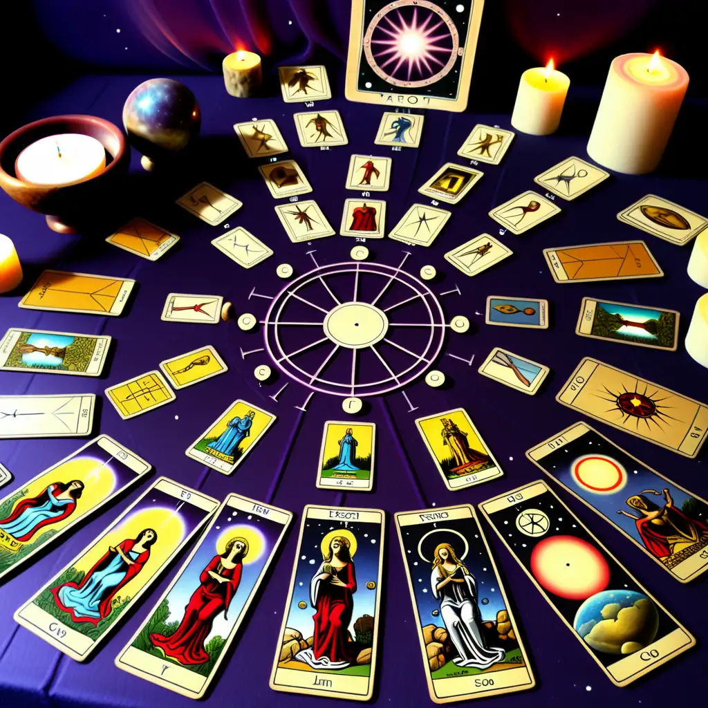 Mystical Tarot Card Spread with Astrological Elements