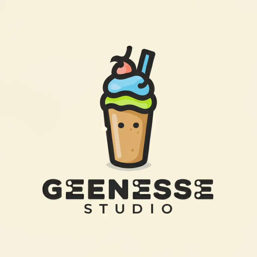 a logo design,with the text "Genesse Studio", main symbol:milkshake,Moderate,clear background