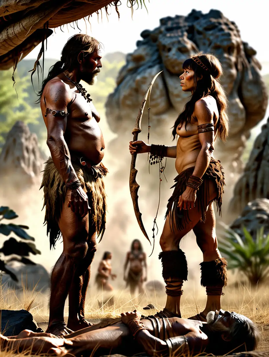 Ancient Love Prehistoric Couple Meeting in Photorealistic HD