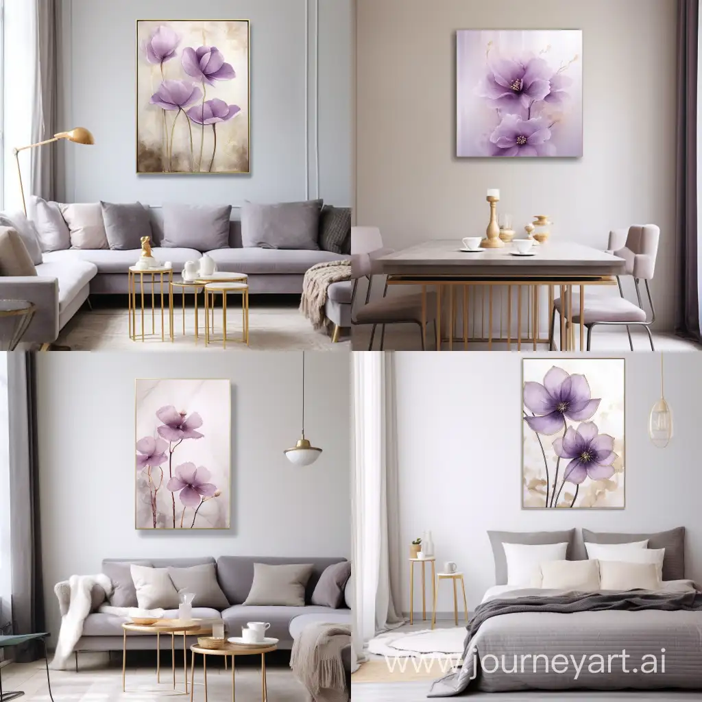 New Chinese painting high definition, abstract of flickering purple lotus flowers water color art in crystal, earthy tones, golden abstract art shimmering golden metallic leaves through fog, 24 in by 36 in