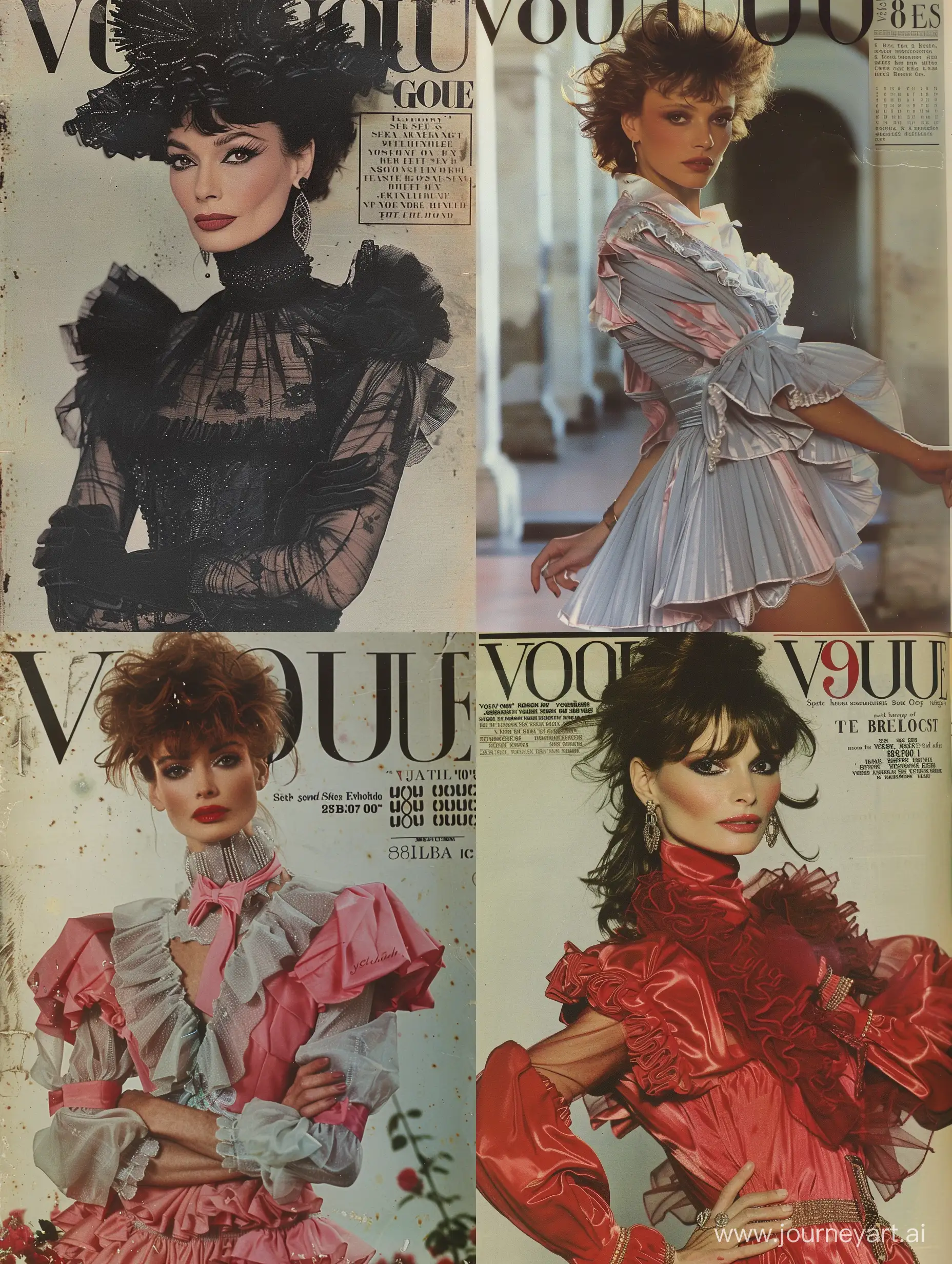 The sexiest woman of the 80s in Italy, old magazine effect, magazine cover, 80s, 80s style, retro, indie, vintage, classic, nostalgic, old, trend, realistic, photorealistic, Vogue ballroom outfit, look from Vogue, detailed