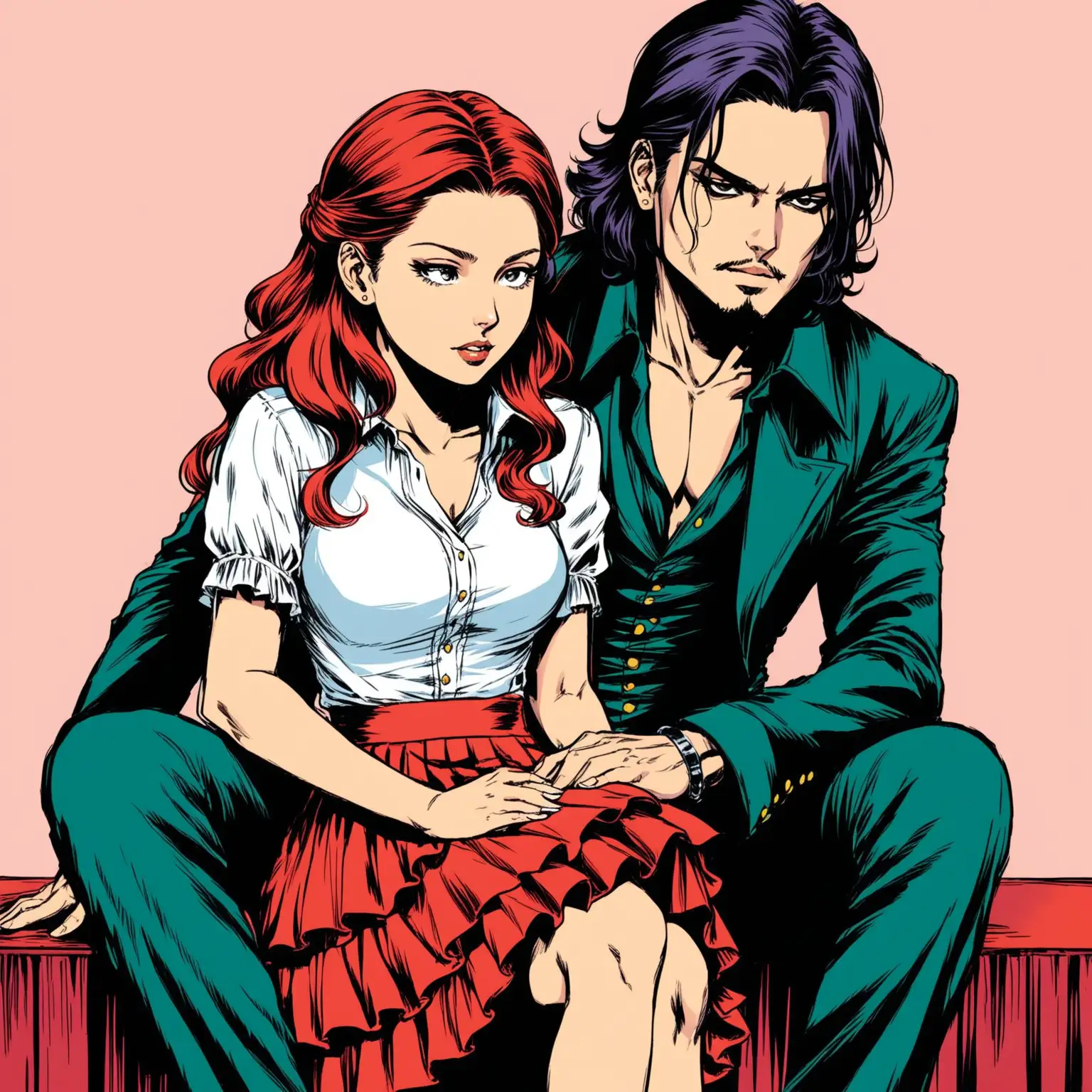 Comic Style Illustration Womans Stroke by Olivia Casta with Johnny Depp Lookalike in Colombo Attire
