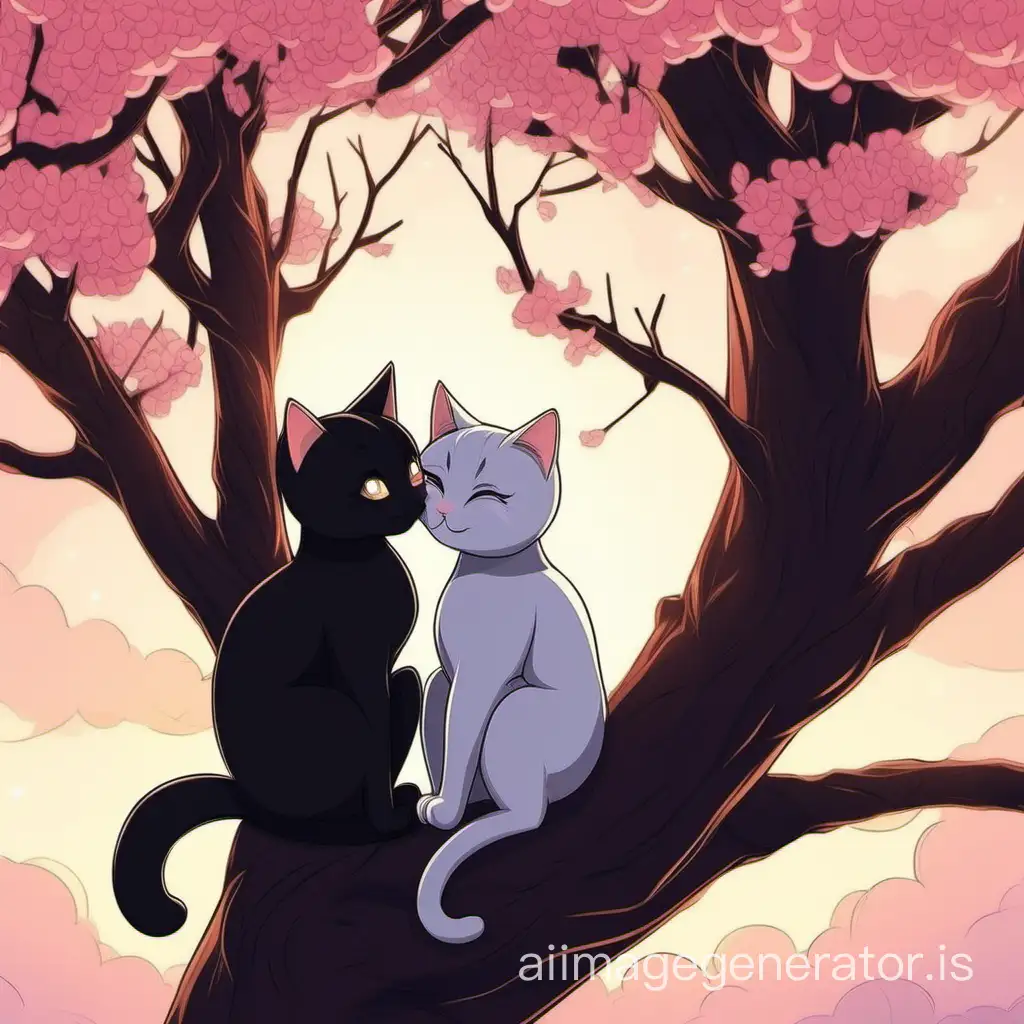 two cute cats in a tree kissing romantically