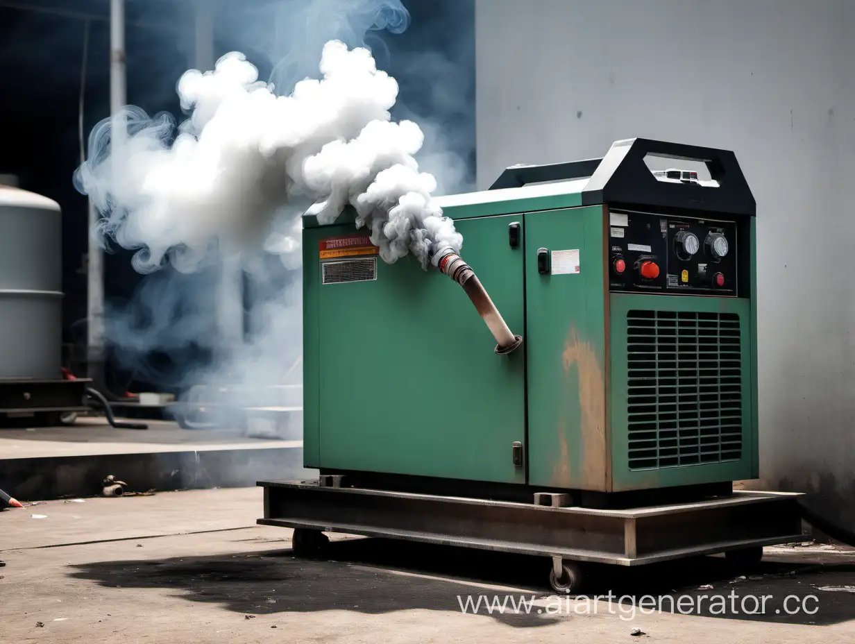 the generator is standing and smoking, polluting the atmosphere