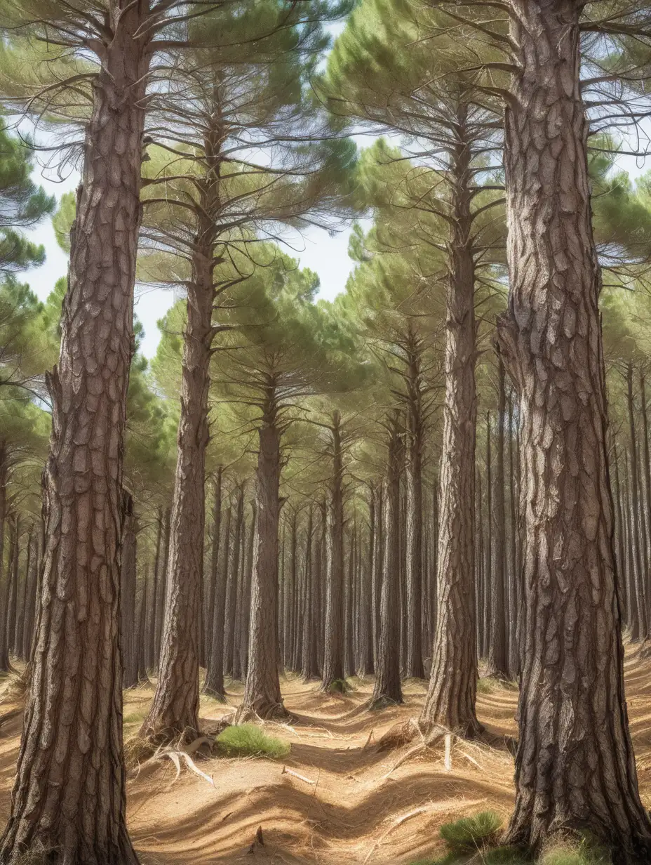 Create a book cover showing a photo of foresters  saw-chaining trees in a stand of Mediterranean pines and cutting shrubs from  the understorey of a  forest in South Europe