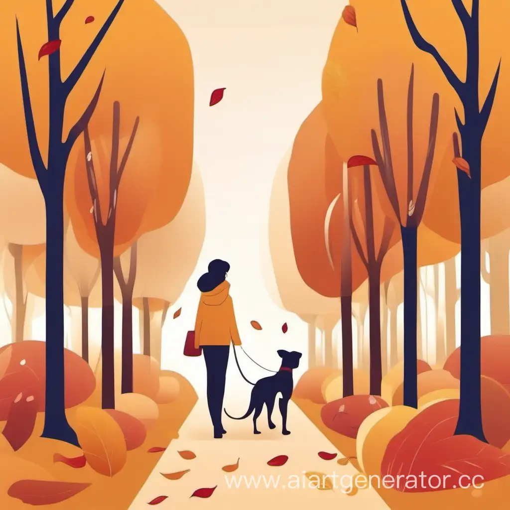 Осень сквер человек с собакой гуляет