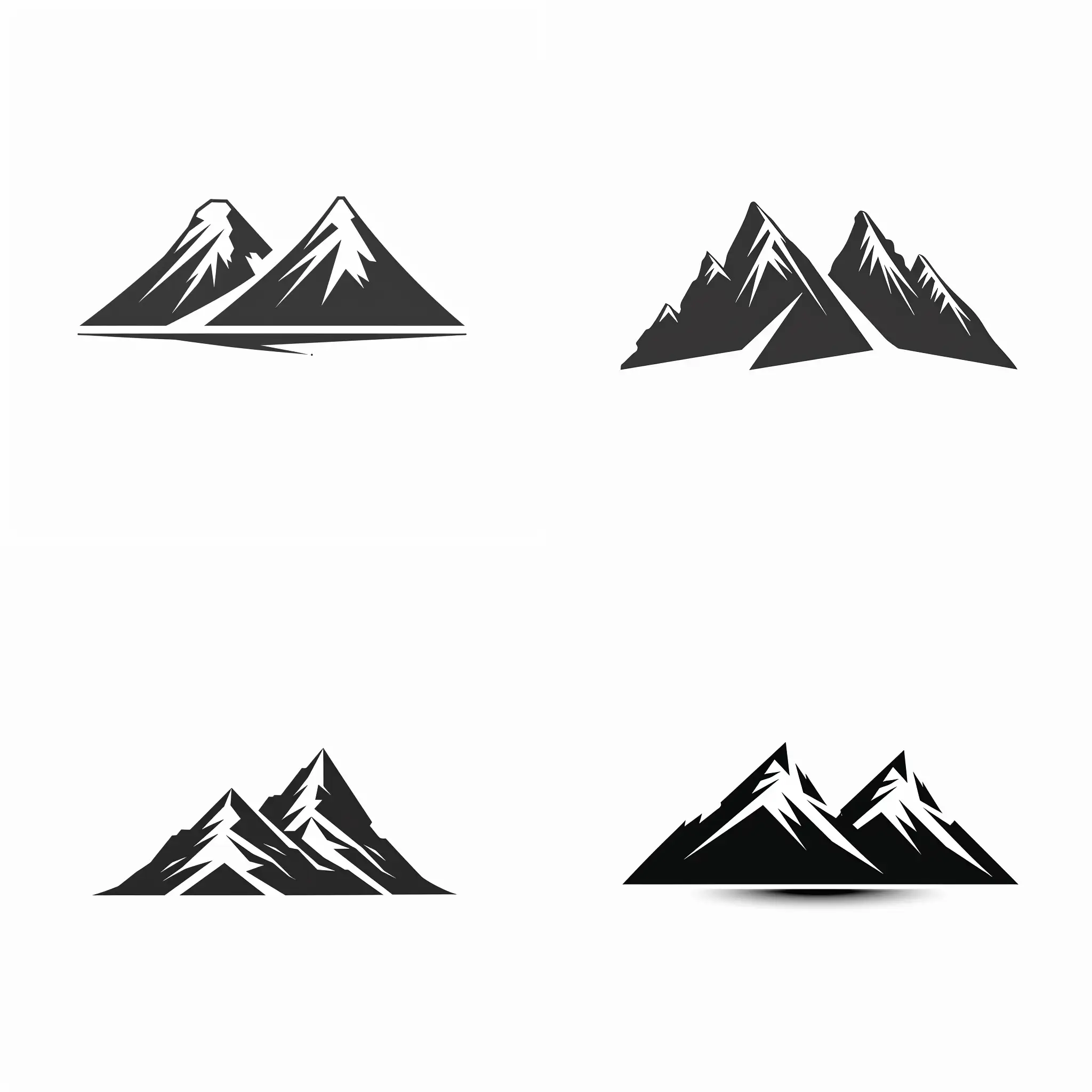 professional logo of two mountains, minimalist, simple, elegant, black, monochrome, 1 color, luxury + white background, 4k