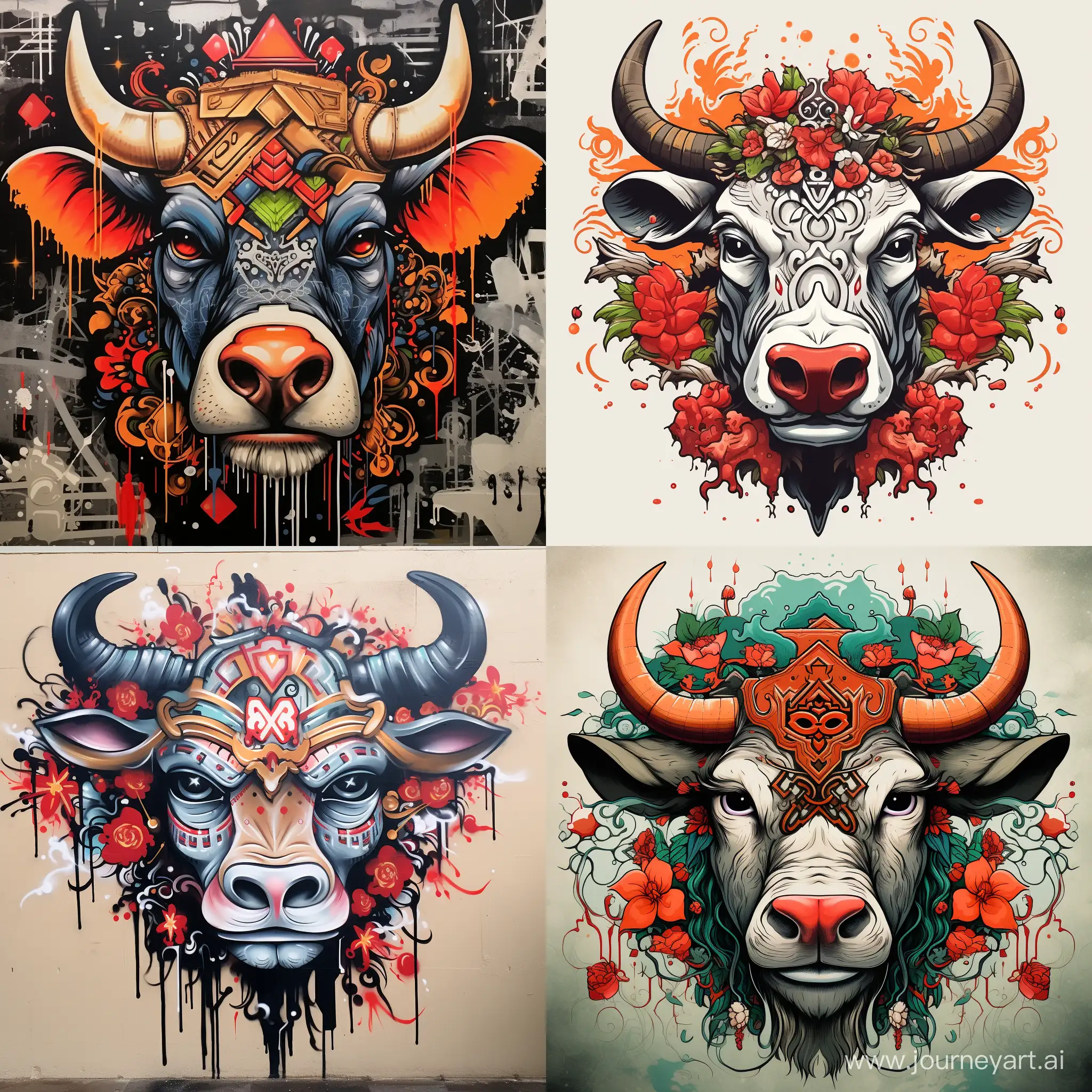 Chinese-Graffiti-Art-Cows-Head-in-Vibrant-Style