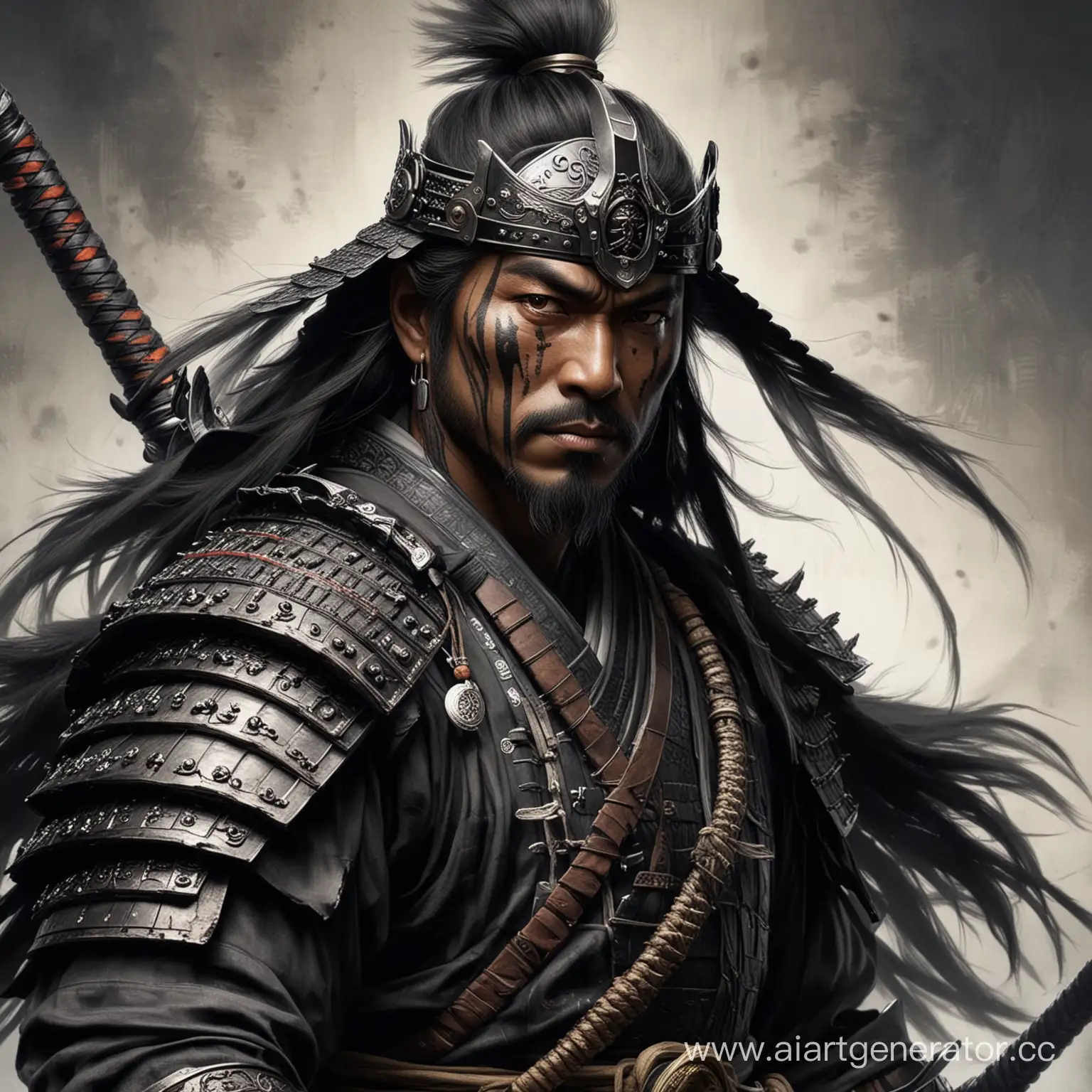 Japanese-Samurai-Warrior-in-Black-Kamui-Armor