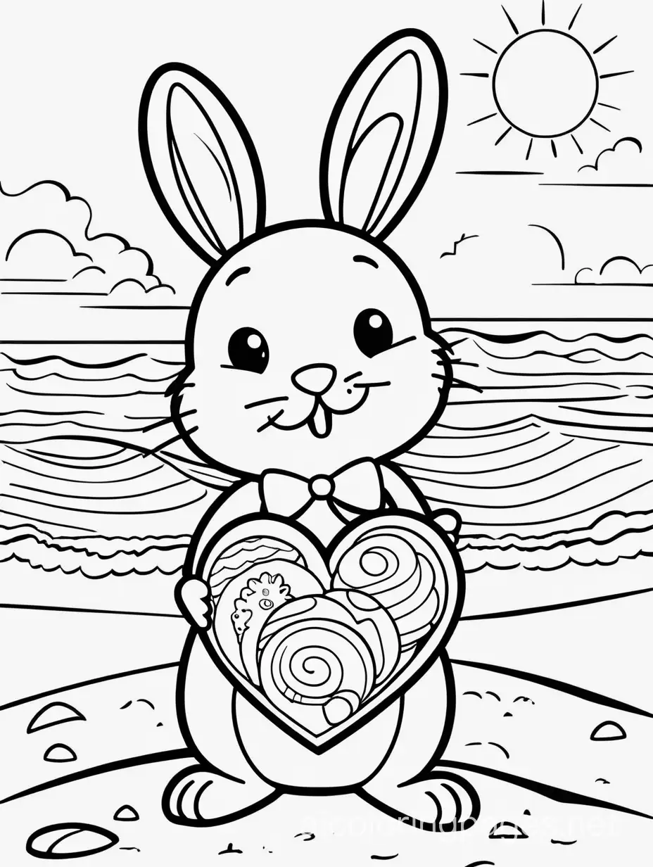 Adorable-Easter-Bunny-with-Heart-Cookie-on-Beach-Fun-Coloring-Page