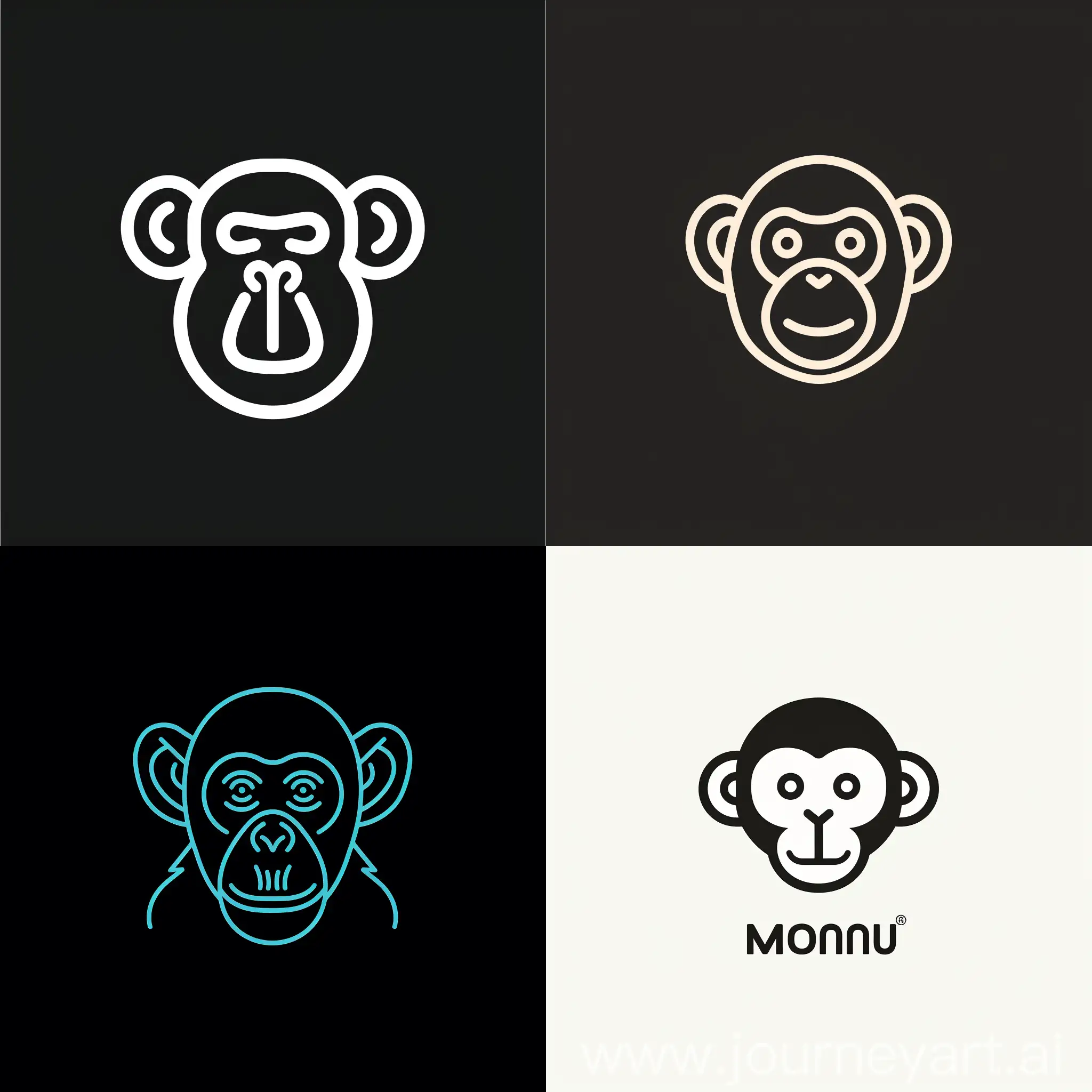Monkey, illustrative brand logo, iconmasterpiece, symbol, simple, flat, 2d, isotype, monoline, clean lines, vector, svg