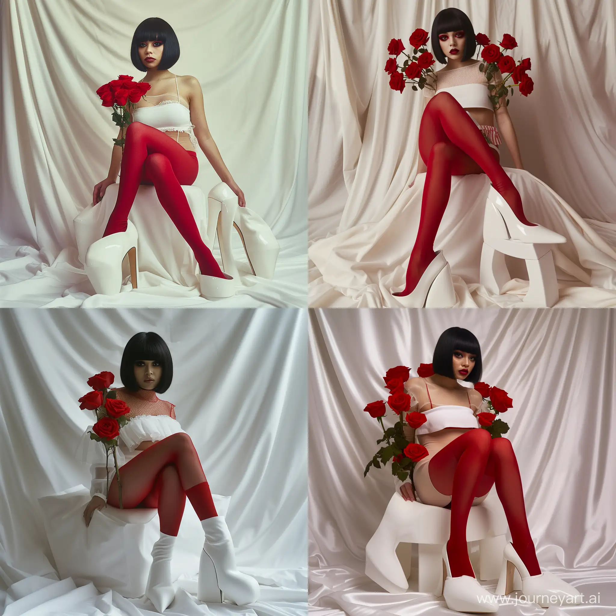 Graceful-Model-in-Red-Tights-and-White-Crop-Top-with-Roses