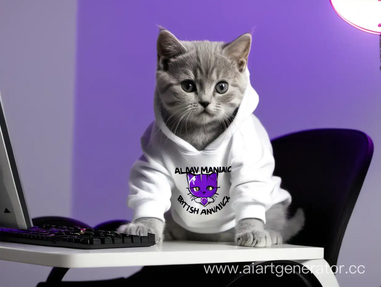 British-Shorthair-Kitten-in-AlwaysManiac-Sweatshirt-Gaming-on-White-Chair