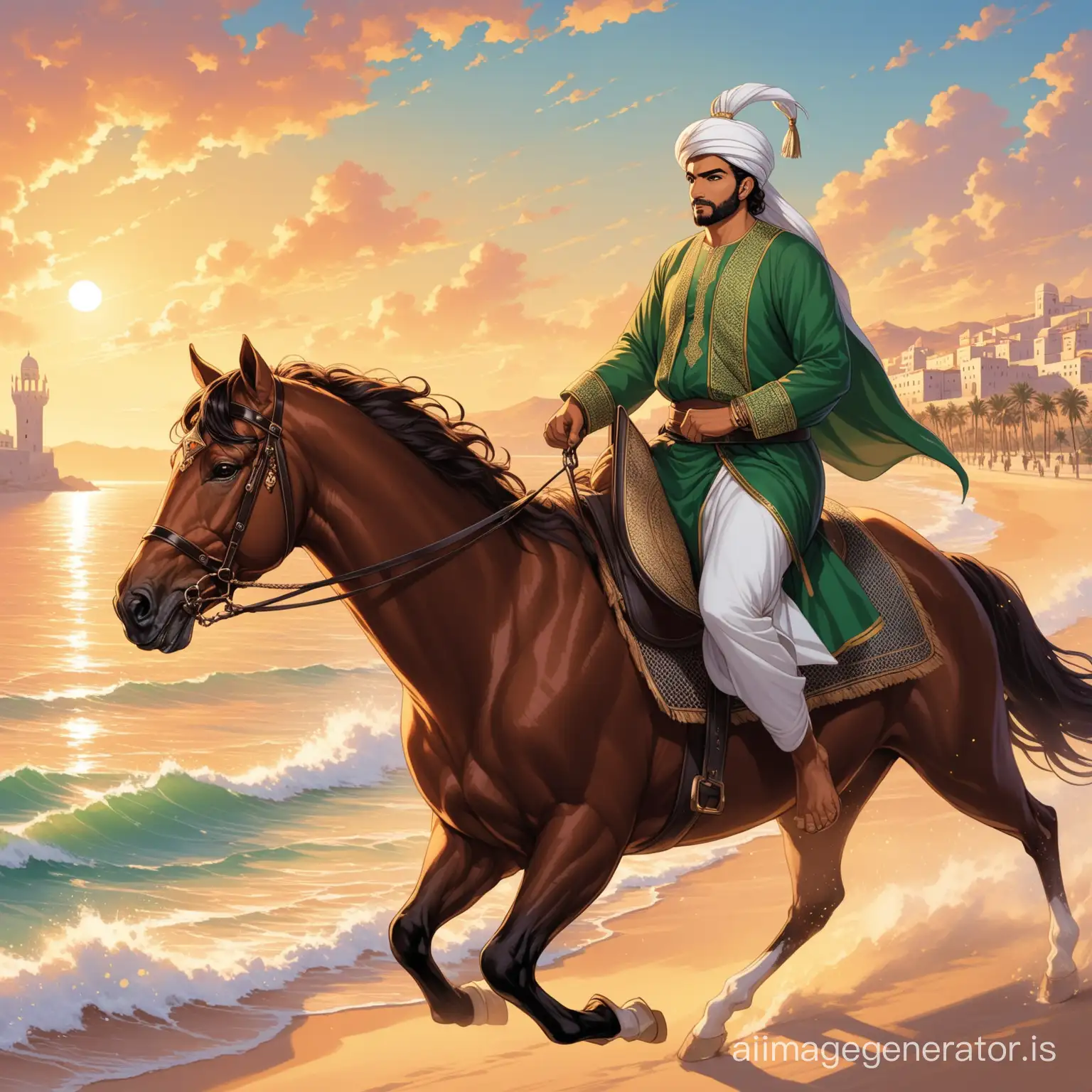 Legendary entry of Tariq bin Zayad into Spain.
