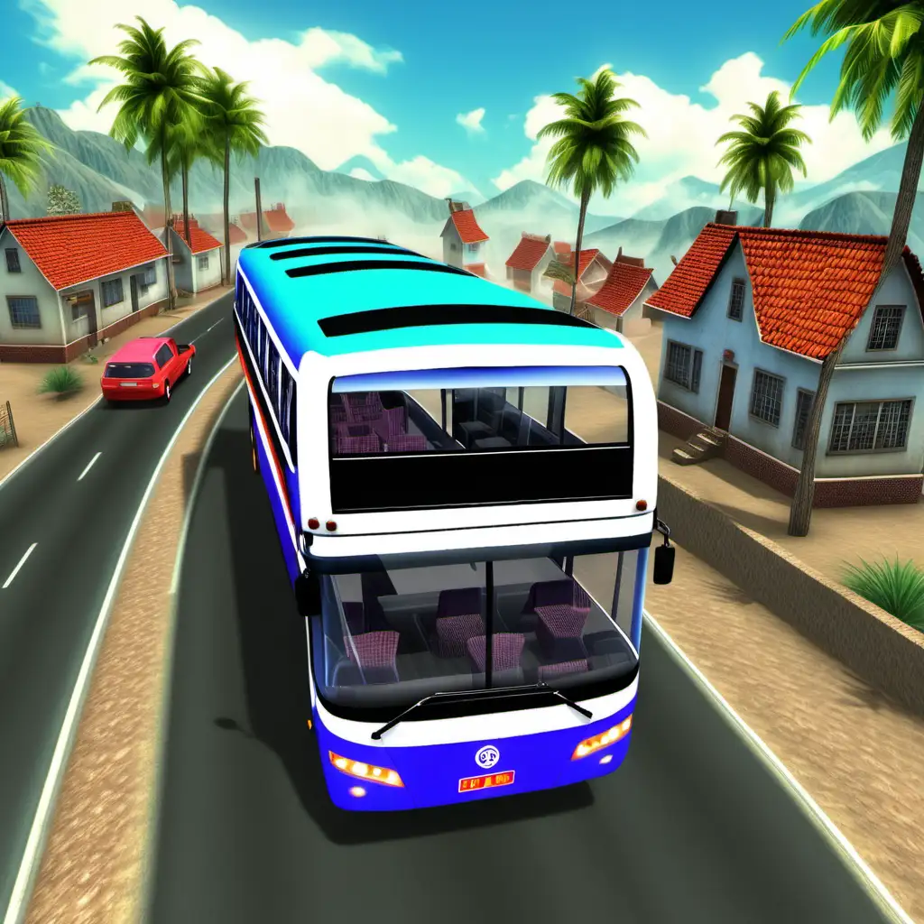 Amazing Bus Driving on village Road, 3D bus Driving Game, showing back left side angel