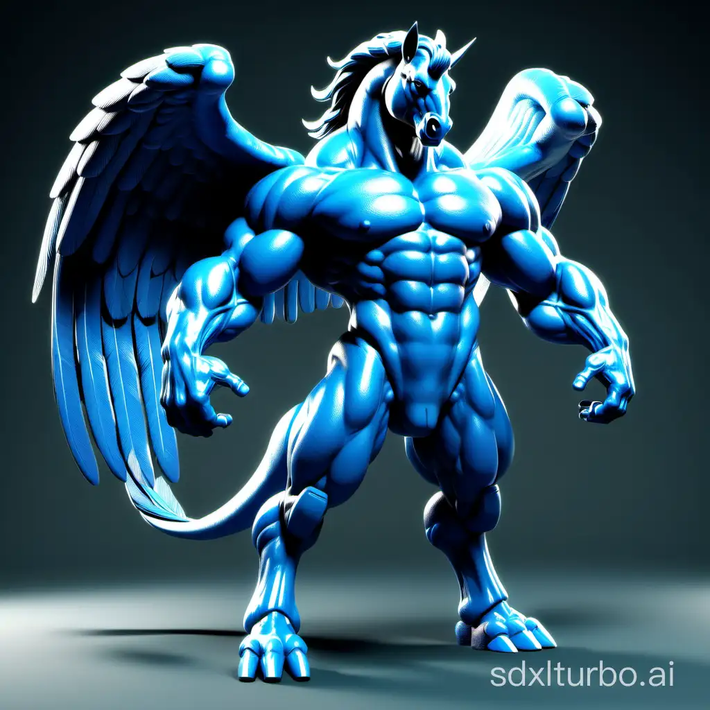 A blue Pegasus with huge muscles, very buff