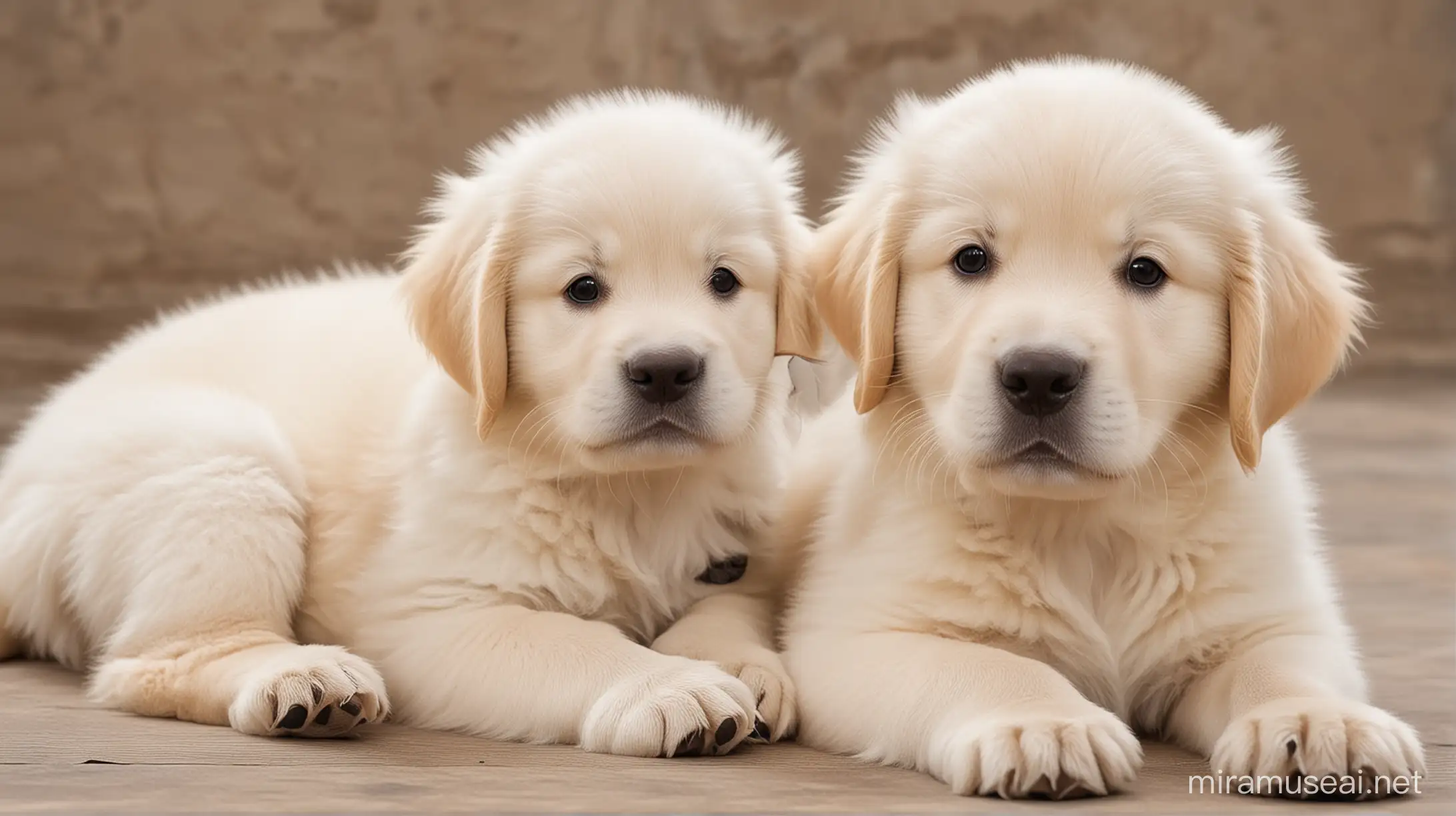 Adorable Golden Retriever Pup Playing with Fluffy White Teddy Bear