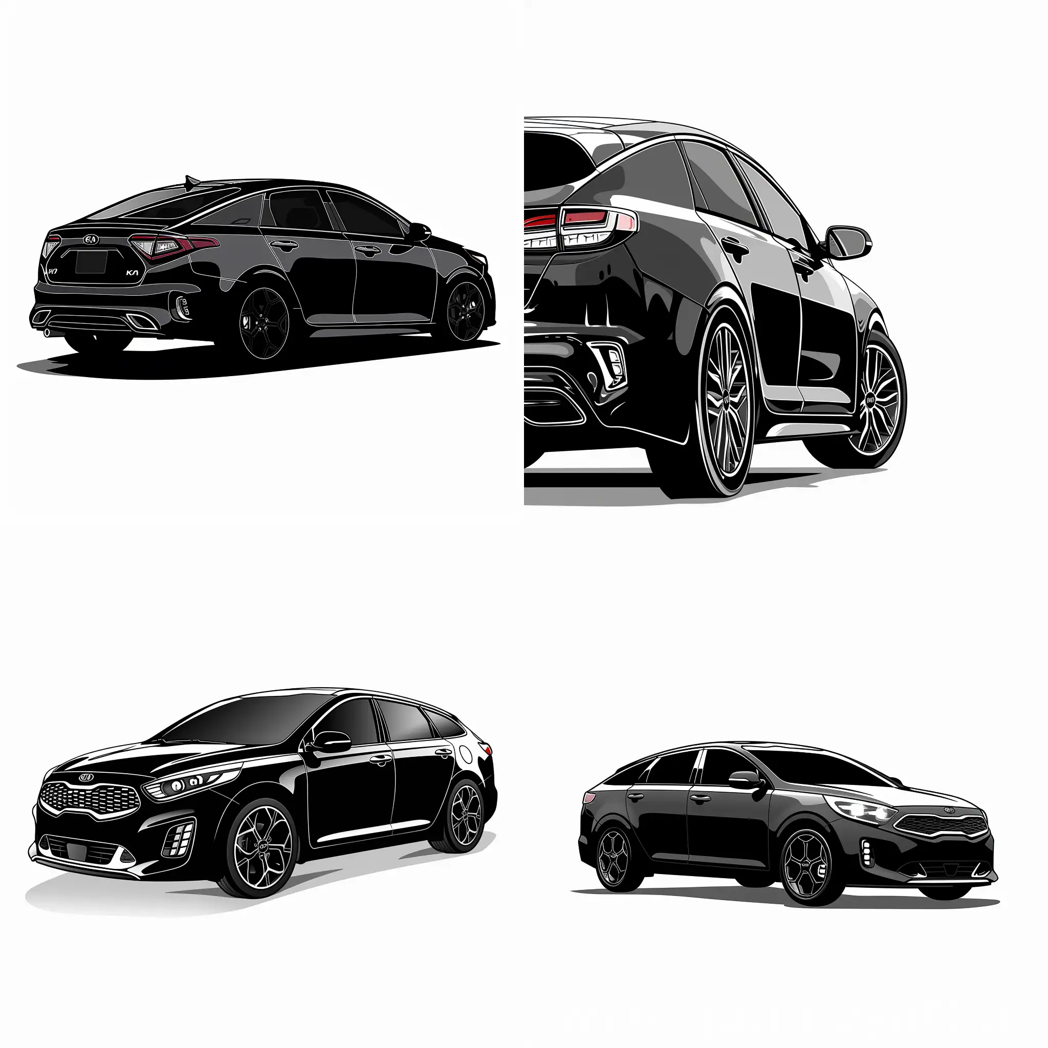 Minimalism 2D Car Gesture View Illustration of: Black kia Optima, Simple White Background, Adobe Illustrator Software, High Precision