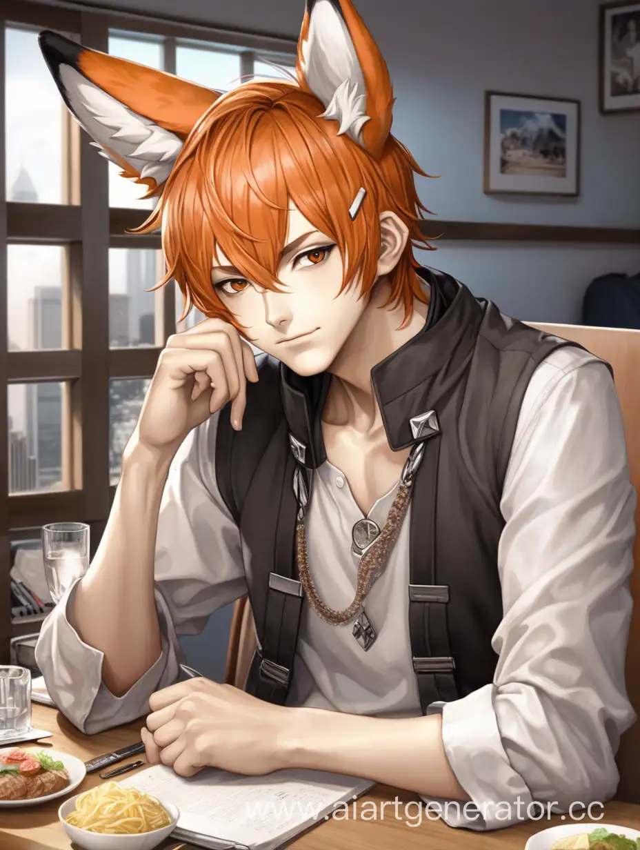 Anime-Guy-with-Fox-Ears-Sitting-at-Table-in-Thoughtful-Contemplation