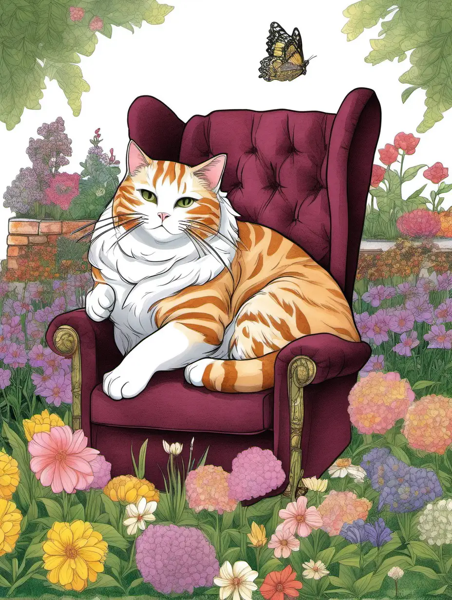 Majestic Cat Relaxing in a Spring Flower Garden Chair
