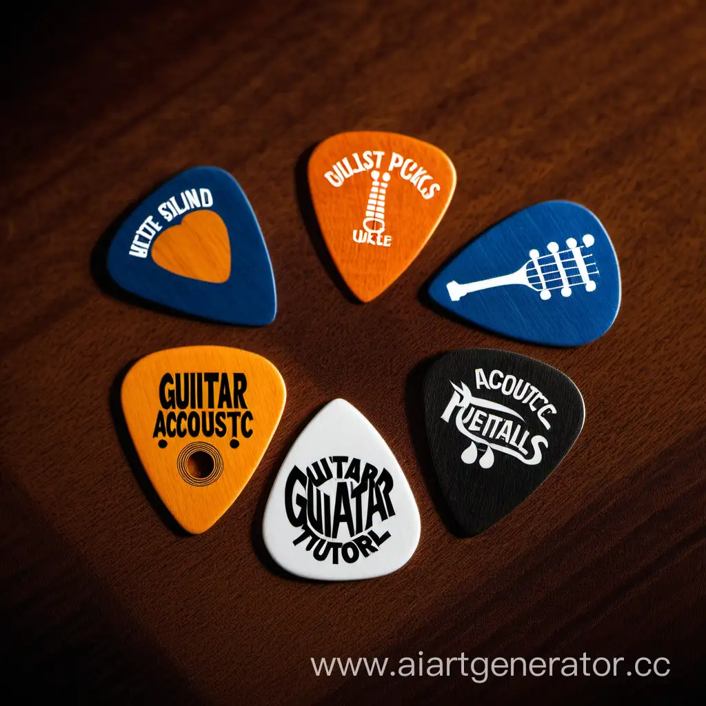 Pack Logos guitar picks for acoustic guitar and ukulele tutorials.