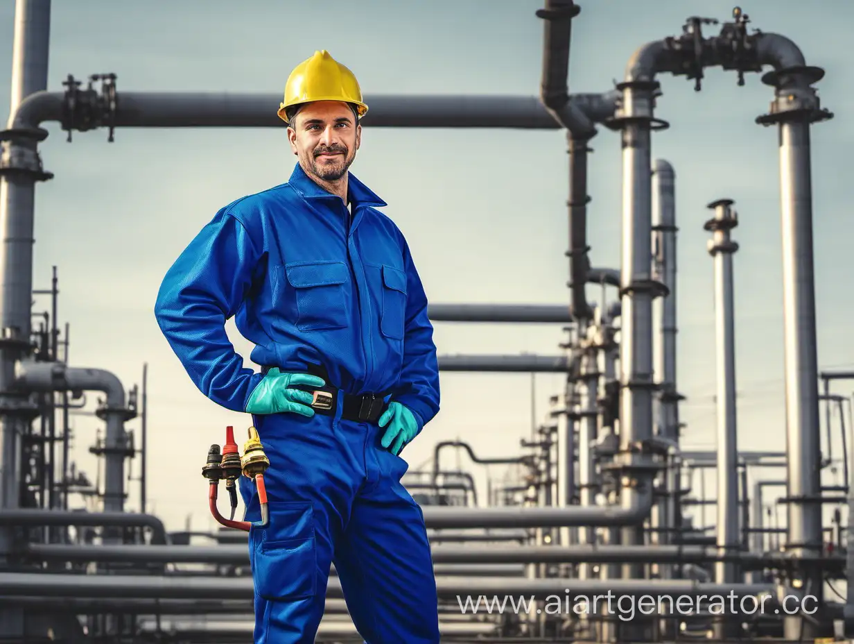 gas utility worker with blue clothes
