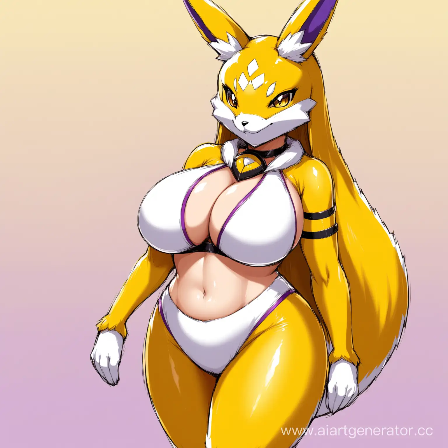 renamon, huge breasts, curvy face