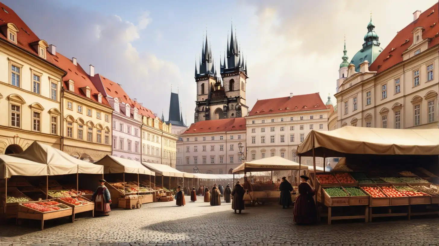 Empty Market Square in Prague 1800