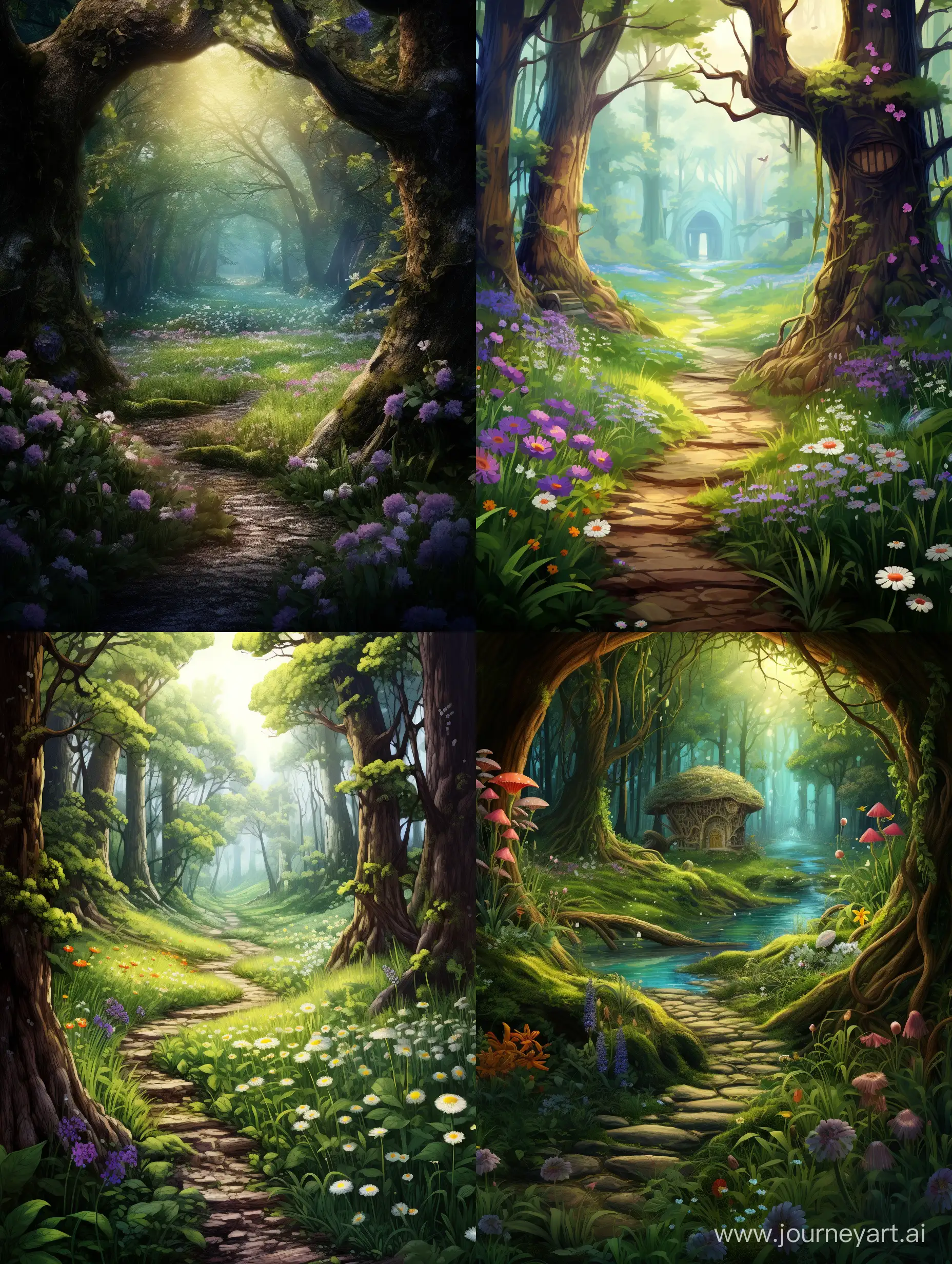 Enchanting-Spring-Forest-Scene-with-Blossoming-Flower-Glade
