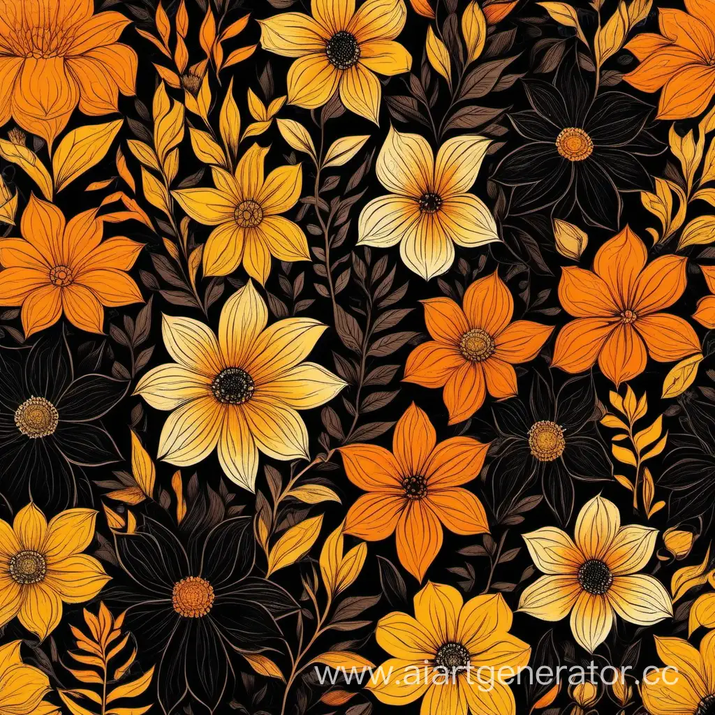 Vibrant-Black-Orange-and-Yellow-Flower-Tapestry