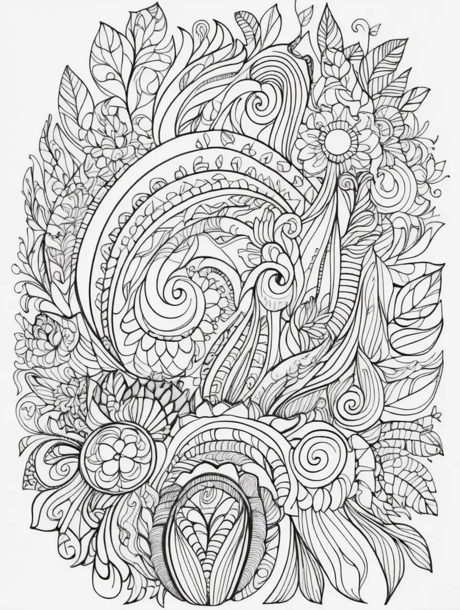 beautiful, black fine line art on white coloring page for adults, doddle, very minimalist, --ar 2:3