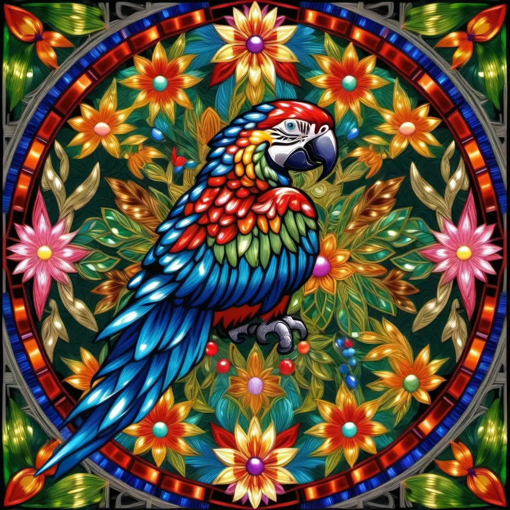 Exquisite Mexican Jungle Parrot Mandala with Delicate Crystal Detailing
