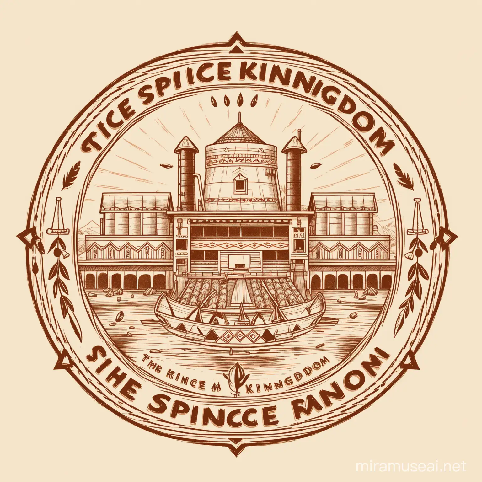 a logo for a native american  spice making factory called "The Spice Kingdom". Pencil drawn style