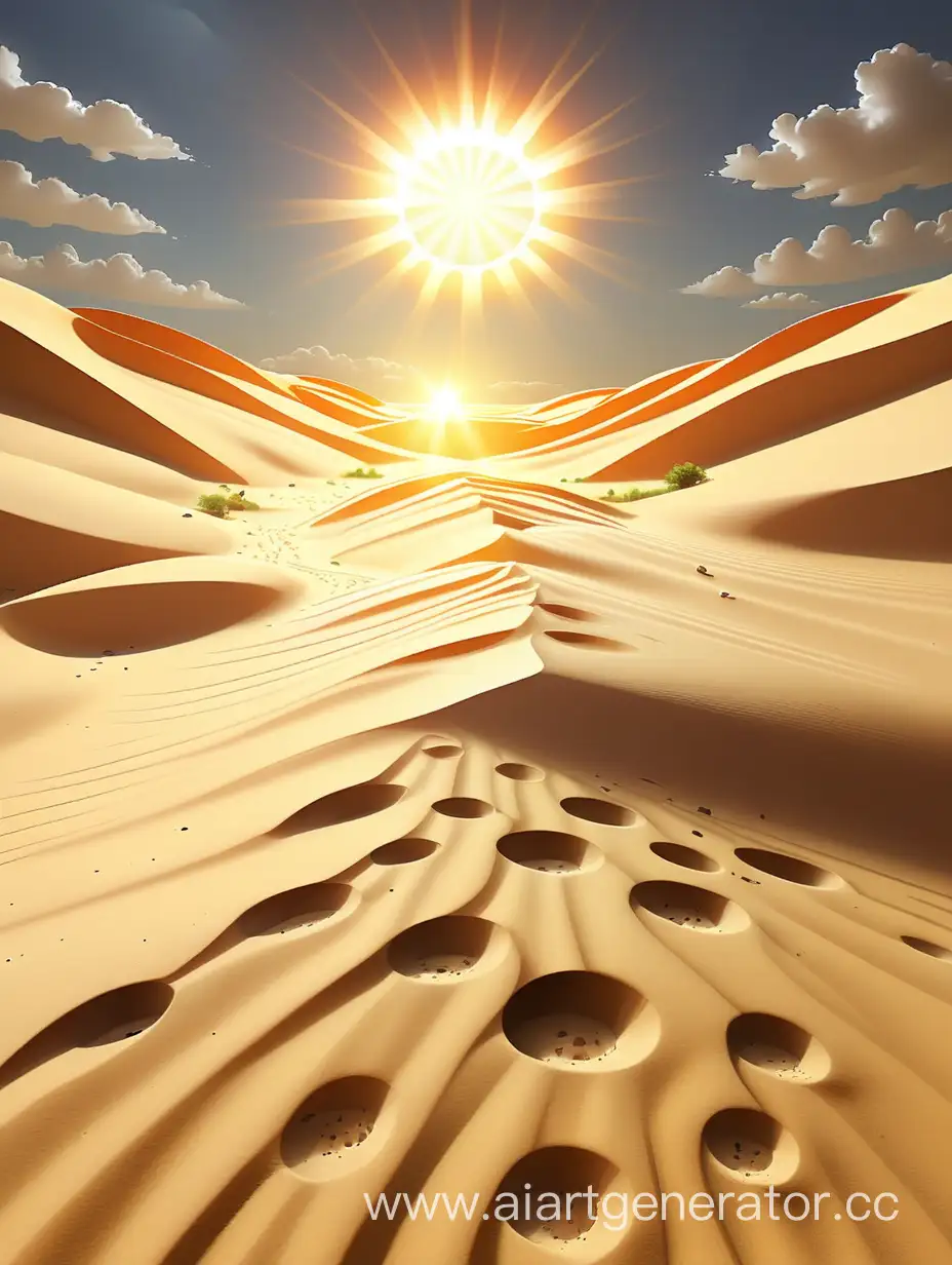 The sun gleamed from above in a sandy land 

 