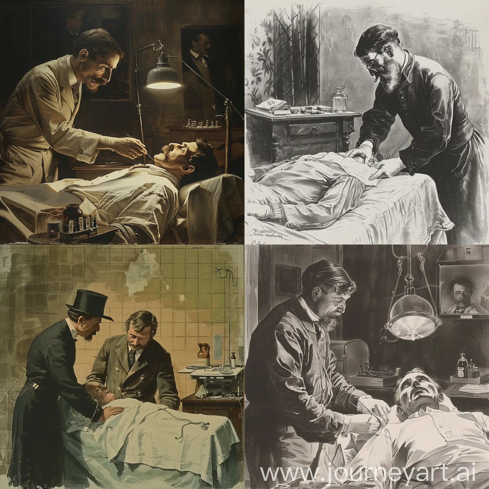 Doctor operating on patient in the 19th century