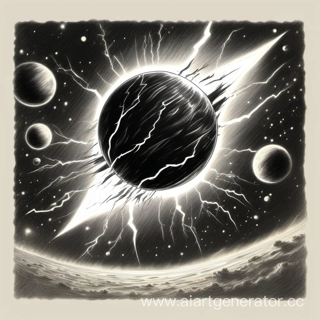 Dramatic-Black-Planet-with-Electric-Storms-Pencil-Drawing-Art