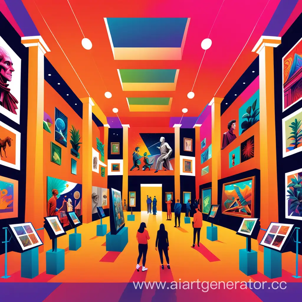 a colorful ((illustration)) representing a museum of NFT 