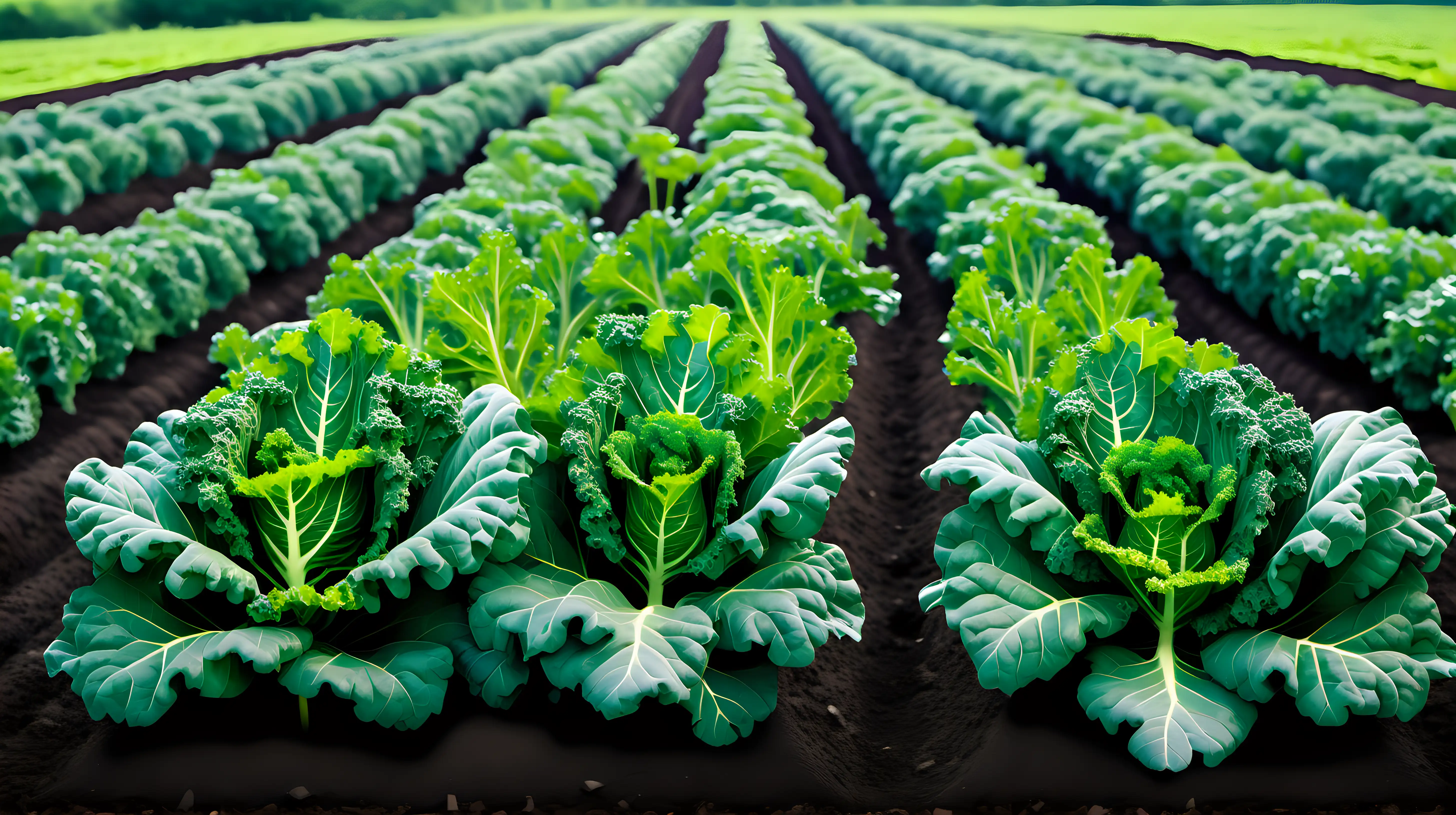 kale vegetable field, plants in soil, green world, vegetable farm