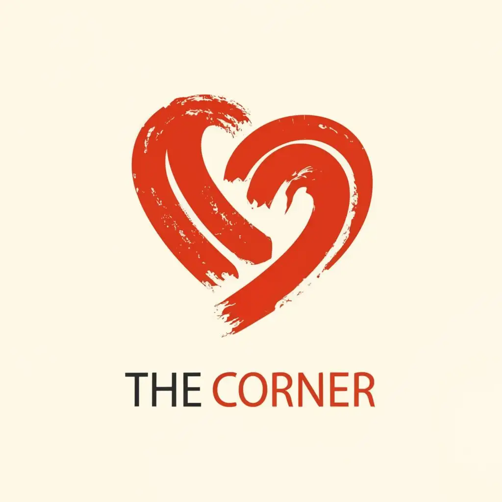 logo, simple red heart, with the text "the corner", typography