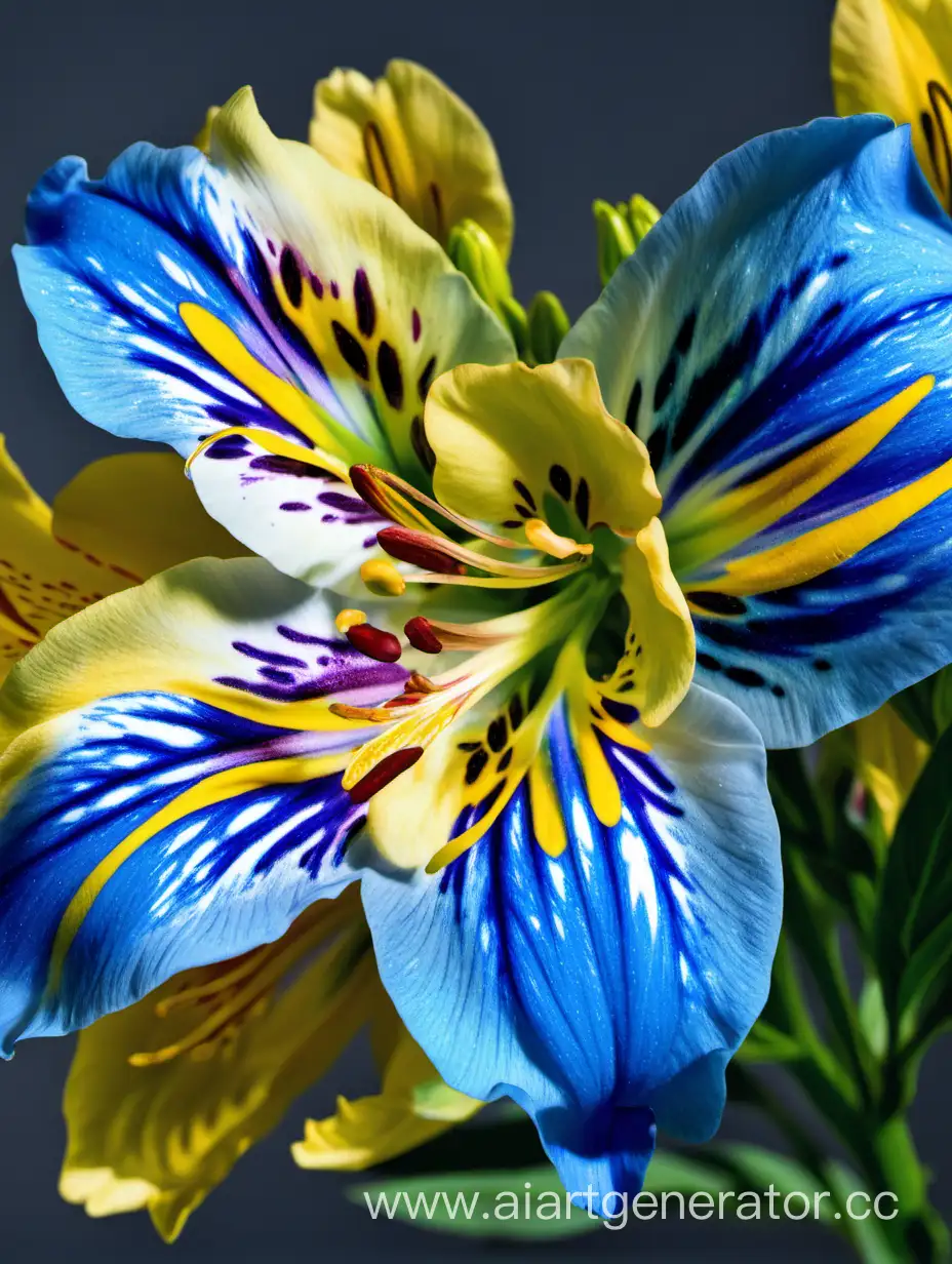 CloseUp-Blue-Alstroemeria-Flower-with-Yellow-Petals